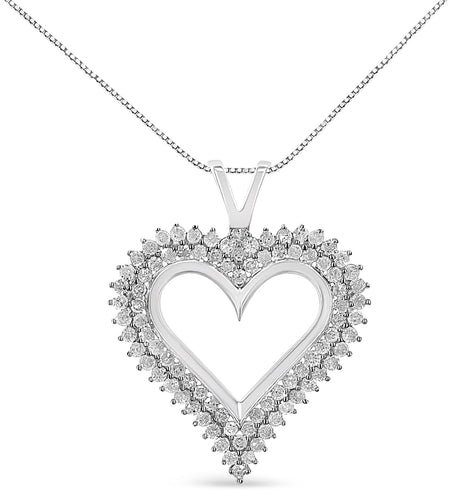 .925 Sterling Silver Diamond Heart 18" Pendant Necklace (I-J Color, I2-I3 Clarity) by Haus of Brilliance