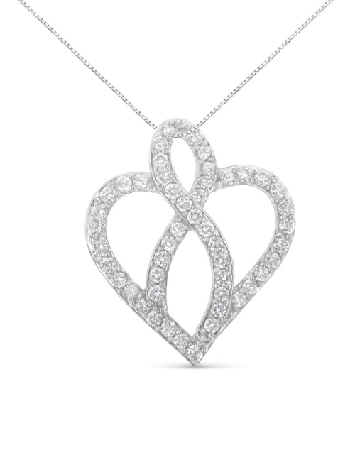 Load image into Gallery viewer, 14KT White Gold 1 cttw Diamond Heart Ribbon Pendant Necklace (H-I, I1-I2) by Haus of Brilliance

