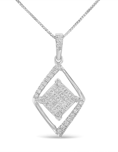 Load image into Gallery viewer, 10k White Gold 1/3 Cttw Round and Princess-Cut Diamond Double Triangle 18" Pendant Necklace (H-I Color, SI1-SI2 Clarity) by Haus of Brilliance
