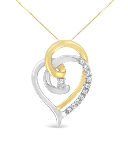 10K Yellow and White Gold Diamond Accent Open Double Heart Spiral Curl 18" Pendant Necklace (J-K Color, I2-I3 Clarity) by Haus of Brilliance