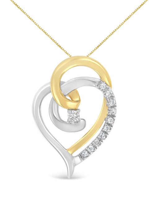 Load image into Gallery viewer, 10K Yellow and White Gold Diamond Accent Open Double Heart Spiral Curl 18" Pendant Necklace (J-K Color, I2-I3 Clarity) by Haus of Brilliance
