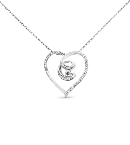 .925 Sterling Silver 1/4 Cttw Brilliant-Cut Diamond Open Heart Twisted Awareness Ribbon 18" Pendant Necklace (H-I Color, I1-I2 Clarity) by Haus of Brilliance