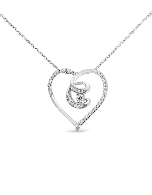 Load image into Gallery viewer, .925 Sterling Silver 1/4 Cttw Brilliant-Cut Diamond Open Heart Twisted Awareness Ribbon 18" Pendant Necklace (H-I Color, I1-I2 Clarity) by Haus of Brilliance

