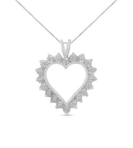 .925 Sterling Silver 1/4 Cttw Miracle Set Diamond Open Heart 18" Pendant Necklace (I-J Color, I3 Clarity) by Haus of Brilliance