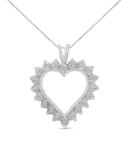 Load image into Gallery viewer, .925 Sterling Silver 1/4 Cttw Miracle Set Diamond Open Heart 18" Pendant Necklace (I-J Color, I3 Clarity) by Haus of Brilliance
