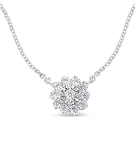 .925 Sterling Silver 1/2 Cttw Diamond Miracle Set Flower Cluster Pendant Necklace with Cable Chain (I-J Color, I1-I2 Clarity) - 18” by Haus of Brilliance