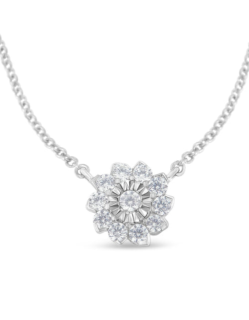 Load image into Gallery viewer, .925 Sterling Silver 1/2 Cttw Diamond Miracle Set Flower Cluster Pendant Necklace with Cable Chain (I-J Color, I1-I2 Clarity) - 18” by Haus of Brilliance
