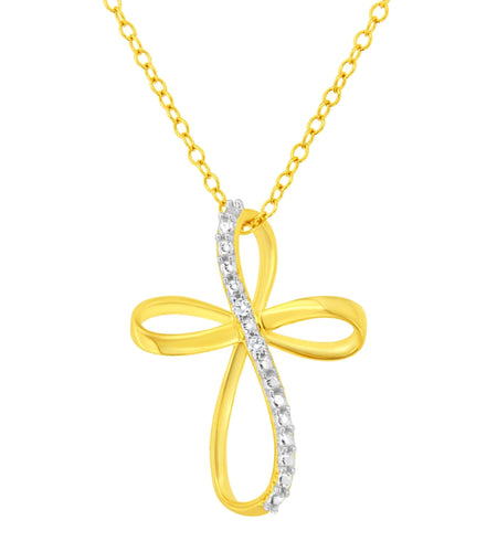 .925 Sterling Silver Diamond Accent Cross Ribbon 18" Pendant Necklace (I-J Color, I2-I3 Clarity) by Haus of Brilliance