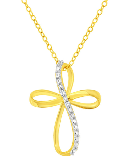 Load image into Gallery viewer, .925 Sterling Silver Diamond Accent Cross Ribbon 18" Pendant Necklace (I-J Color, I2-I3 Clarity) by Infinite Jewels

