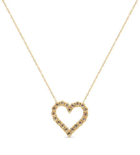 10K Yellow Gold Flashed .925 Sterling Silver 1/2 Cttw Champagne Diamond Miracle Plate Heart Pendant Necklace (K-L Color, I1-I2 Clarity) - 18" by Infinite Jewels