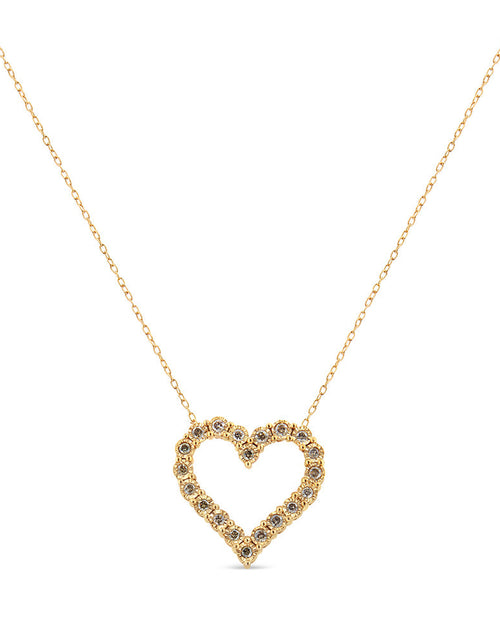 Load image into Gallery viewer, 10K Yellow Gold Flashed .925 Sterling Silver 1/2 Cttw Champagne Diamond Miracle Plate Heart Pendant Necklace (K-L Color, I1-I2 Clarity) - 18" by Infinite Jewels
