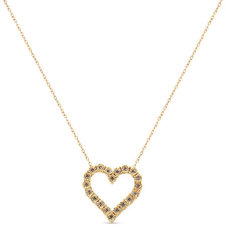 10K Yellow Gold Flashed .925 Sterling Silver 1/2 Cttw Champagne Diamond Miracle Plate Heart Pendant Necklace (K-L Color, I1-I2 Clarity) - 18" by Haus of Brilliance