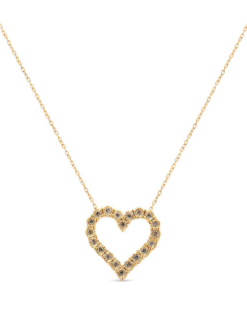 Load image into Gallery viewer, 10K Yellow Gold Flashed .925 Sterling Silver 1/2 Cttw Champagne Diamond Miracle Plate Heart Pendant Necklace (K-L Color, I1-I2 Clarity) - 18" by Haus of Brilliance
