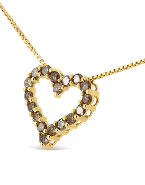 Load image into Gallery viewer, 14K Yellow Gold Plated .925 Sterling Silver 1.0 Cttw Champagne Diamond Heart Pendant Necklace (K-L Color, I1-I2 Clarity) - 18" by Infinite Jewels
