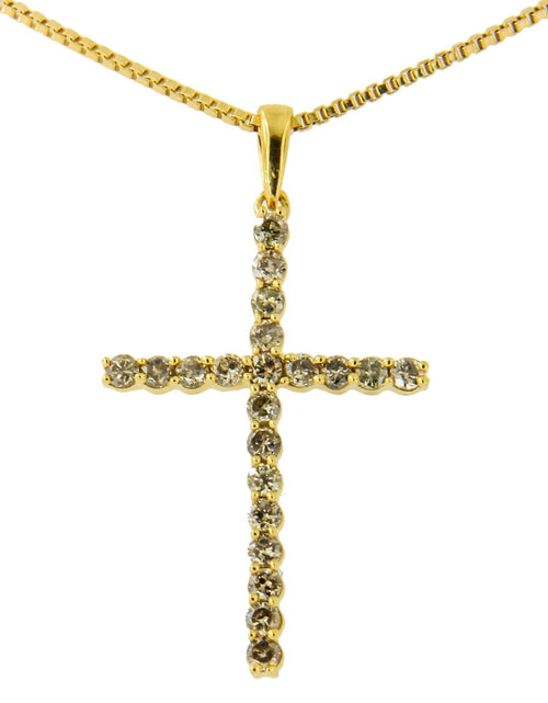 Load image into Gallery viewer, 14K Yellow Gold Plated .925 Sterling Silver 1/2 Cttw Champagne Diamond Cross Pendant Necklace (K-L Color, I1-I2 Clarity) - 18" by Haus of Brilliance
