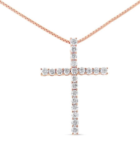 .925 Sterling Silver 1.0 Cttw Champagne Diamond Gold Cross Pendant Necklace for Women (Champagne Color, I1-I2 Clarity)- 18 inch by Haus of Brilliance