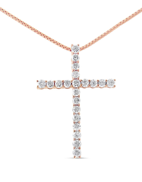 Load image into Gallery viewer, .925 Sterling Silver 1.0 Cttw Champagne Diamond Gold Cross Pendant Necklace for Women (Champagne Color, I1-I2 Clarity)- 18 inch by Haus of Brilliance
