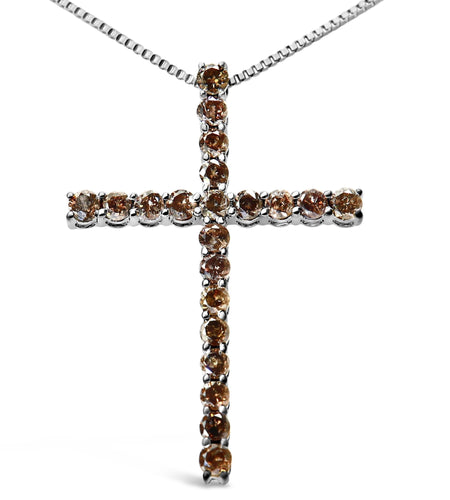 .925 Sterling Silver 1.0 Cttw Champagne Diamond Gold Cross Pendant Necklace for Women (Champagne Color, I1-I2 Clarity)- 18 inch by Infinite Jewels