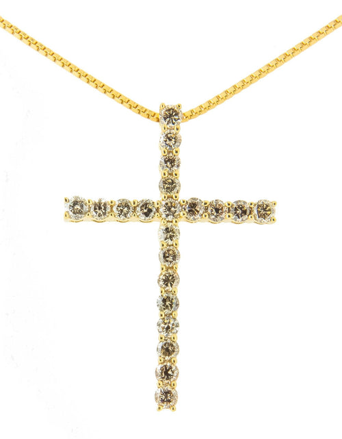 Load image into Gallery viewer, .925 Sterling Silver 1.0 Cttw Champagne Diamond Gold Cross Pendant Necklace for Women (Champagne Color, I1-I2 Clarity)- 18 inch by Haus of Brilliance
