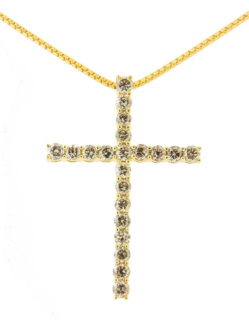 Load image into Gallery viewer, .925 Sterling Silver 1.0 Cttw Champagne Diamond Gold Cross Pendant Necklace for Women (Champagne Color, I1-I2 Clarity)- 18 inch by Infinite Jewels

