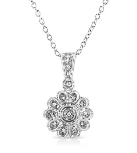 .925 Sterling Silver Diamond Accent Sunburst Milgrain 18" Pendant Necklace (I-J Color, I1-I2 Clarity) by Infinite Jewels