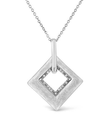.925 Sterling Silver Pave-Set Diamond Accent Kite Shape 18" Pendant Necklace (I-J Color, I1-I2 Clarity) by Haus of Brilliance