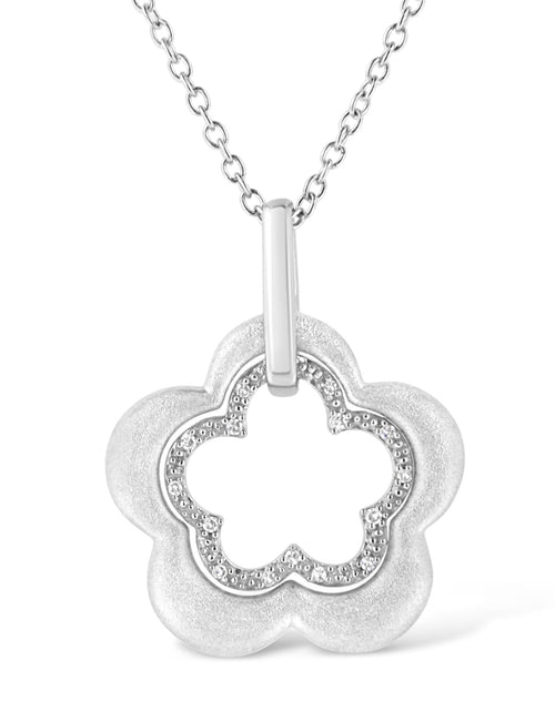 Load image into Gallery viewer, Matte Finished .925 Sterling Silver Diamond Accent Double Flower Shape 18" Satin Finished Pendant Necklace (I-J Color, I1-I2 Clarity) by Infinite Jewels
