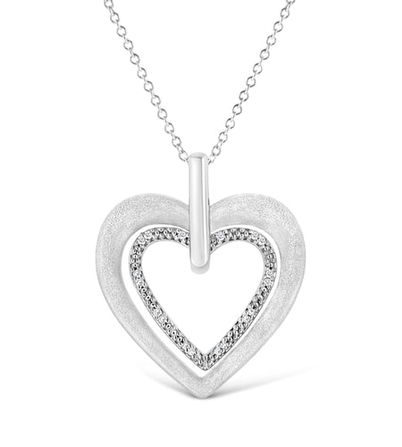 .925 Sterling Silver Prong-Set Diamond Accent Double Heart 18" Pendant Necklace (I-J Color, I1-I2 Clarity) by Haus of Brilliance