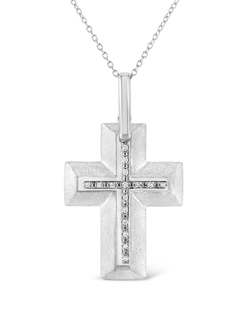 Load image into Gallery viewer, .925 Sterling Silver Prong-Set Diamond Accent Bold Cross 18" Pendant Necklace (I-J Color, I1-I2 Clarity) by Haus of Brilliance
