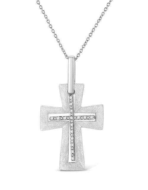 Load image into Gallery viewer, .925 Sterling Silver Prong-Set Diamond Accent Cross 18" Pendant Necklace (I-J Color, I1-I2 Clarity) by Infinite Jewels

