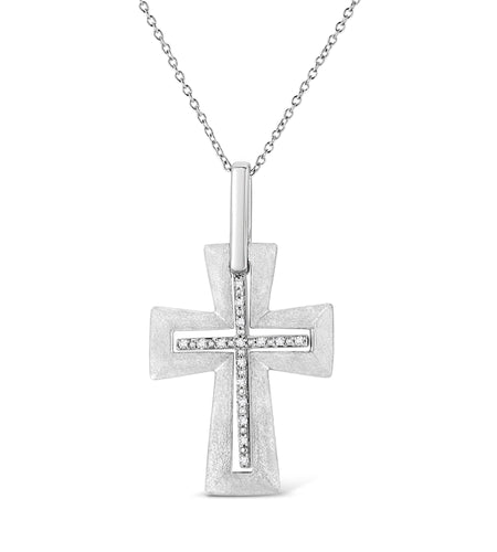 .925 Sterling Silver Prong-Set Diamond Accent Cross 18" Pendant Necklace (I-J Color, I1-I2 Clarity) by Haus of Brilliance