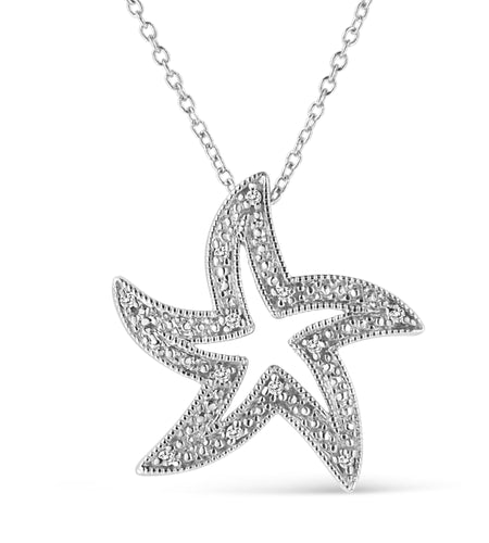 .925 Sterling Silver Prong-Set Diamond Accent Starfish 18" Pendant Necklace (I-J Color, I1-I2 Clarity) by Haus of Brilliance