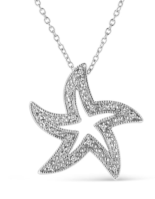 Load image into Gallery viewer, .925 Sterling Silver Prong-Set Diamond Accent Starfish 18" Pendant Necklace (I-J Color, I1-I2 Clarity) by Haus of Brilliance
