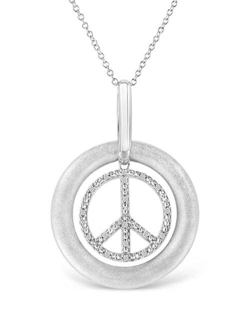 Load image into Gallery viewer, Matte Finish .925 Sterling Silver Diamond Accent Dancing Peace Sign 18" Pendant Necklace (I-J Color, I1-I2 Clarity) by Haus of Brilliance
