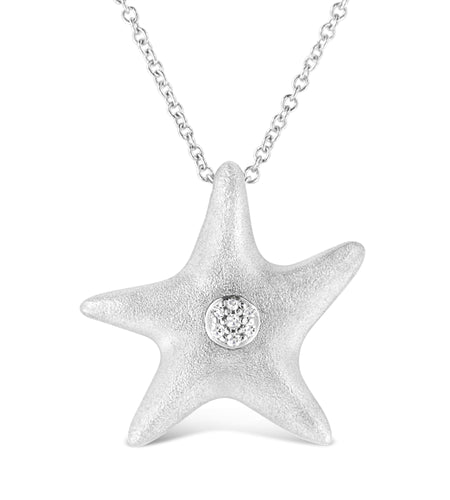.925 Sterling Silver Prong-Set Diamond Accent Starfish Pendant Necklace (I-J Color, I1-I2 Clarity) - Size 18" by Haus of Brilliance