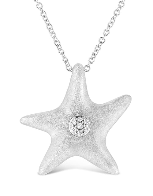 Load image into Gallery viewer, .925 Sterling Silver Prong-Set Diamond Accent Starfish Pendant Necklace (I-J Color, I1-I2 Clarity) - Size 18" by Haus of Brilliance

