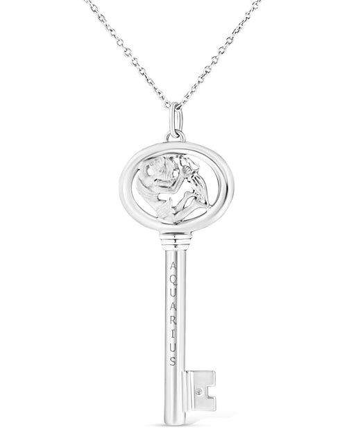 Load image into Gallery viewer, .925 Sterling Silver Diamond Accent Zodiac Key 18" Pendant Necklace (K-L Color, I1-I2 Clarity) by Infinite Jewels
