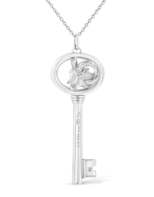 Load image into Gallery viewer, .925 Sterling Silver Diamond Accent Zodiac Key 18" Pendant Necklace (K-L Color, I1-I2 Clarity) by Haus of Brilliance
