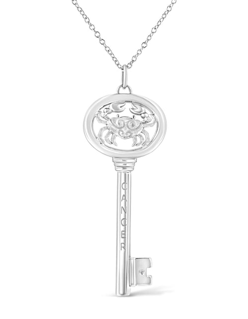 Load image into Gallery viewer, .925 Sterling Silver Diamond Accent Zodiac Key 18" Pendant Necklace (K-L Color, I1-I2 Clarity) by Infinite Jewels
