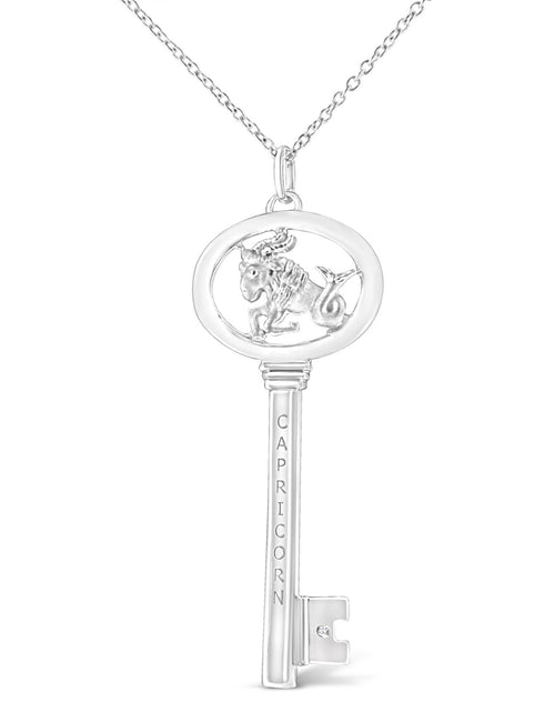 Load image into Gallery viewer, .925 Sterling Silver Diamond Accent Zodiac Key 18" Pendant Necklace (K-L Color, I1-I2 Clarity) by Infinite Jewels
