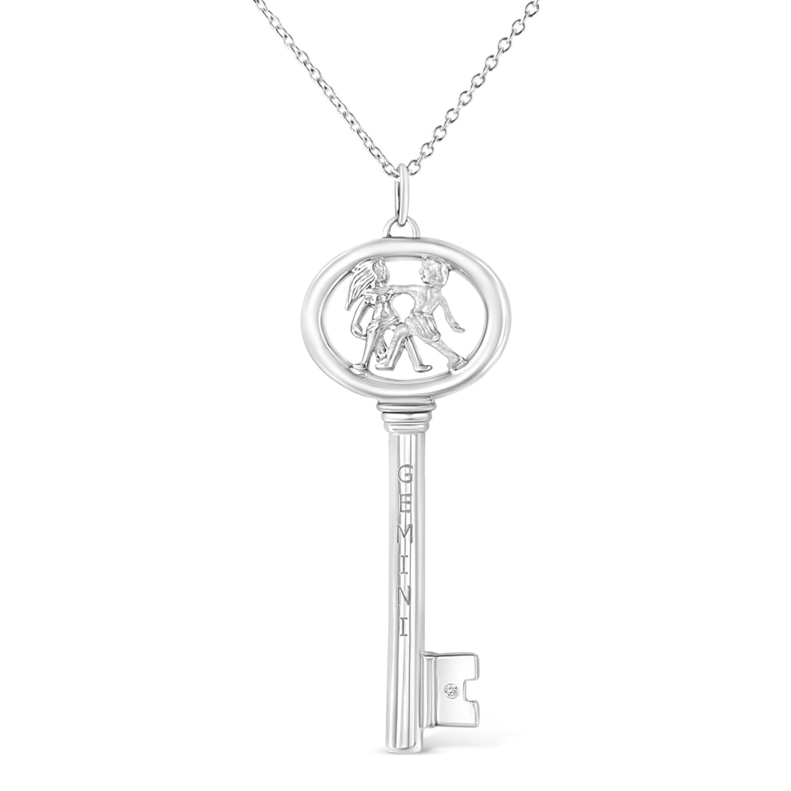.925 Sterling Silver Diamond Accent Zodiac Key 18" Pendant Necklace (K-L Color, I1-I2 Clarity) by Haus of Brilliance