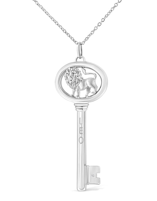 Load image into Gallery viewer, .925 Sterling Silver Diamond Accent Zodiac Key 18" Pendant Necklace (K-L Color, I1-I2 Clarity) by Infinite Jewels
