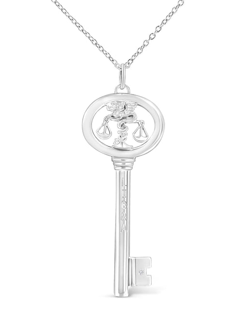 Load image into Gallery viewer, .925 Sterling Silver Diamond Accent Zodiac Key 18" Pendant Necklace (K-L Color, I1-I2 Clarity) by Haus of Brilliance
