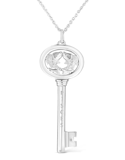 Load image into Gallery viewer, .925 Sterling Silver Diamond Accent Zodiac Key 18" Pendant Necklace (K-L Color, I1-I2 Clarity) by Infinite Jewels
