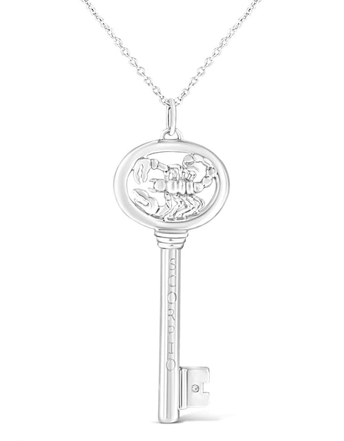 Load image into Gallery viewer, .925 Sterling Silver Diamond Accent Zodiac Key 18" Pendant Necklace (K-L Color, I1-I2 Clarity) by Infinite Jewels
