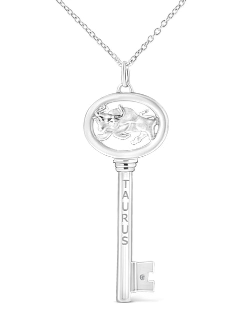 Load image into Gallery viewer, .925 Sterling Silver Diamond Accent Zodiac Key 18" Pendant Necklace (K-L Color, I1-I2 Clarity) by Infinite Jewels
