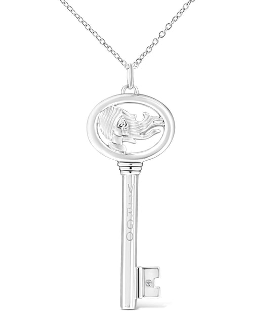 Load image into Gallery viewer, .925 Sterling Silver Diamond Accent Zodiac Key 18" Pendant Necklace (K-L Color, I1-I2 Clarity) by Haus of Brilliance
