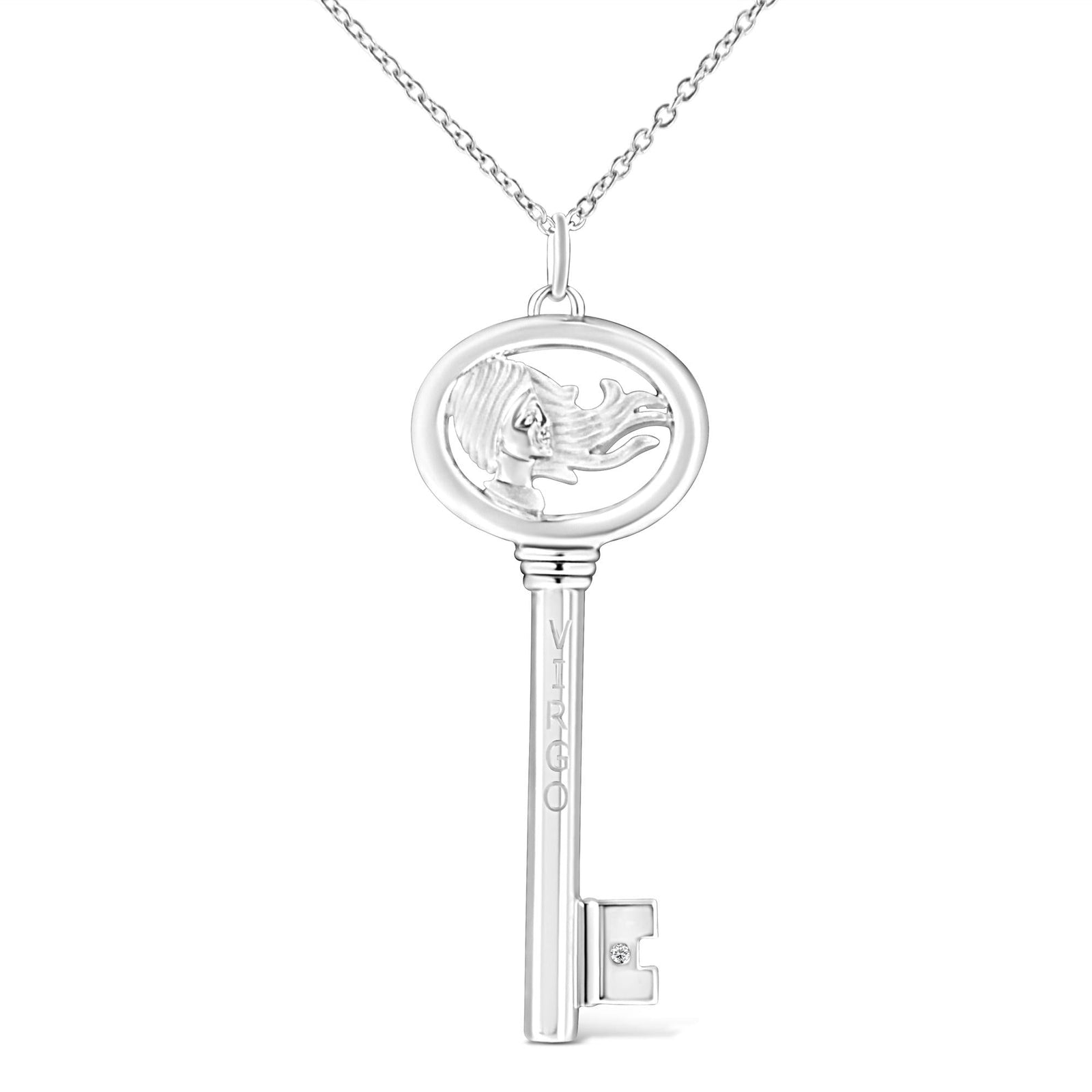 .925 Sterling Silver Diamond Accent Zodiac Key 18" Pendant Necklace (K-L Color, I1-I2 Clarity) by Infinite Jewels
