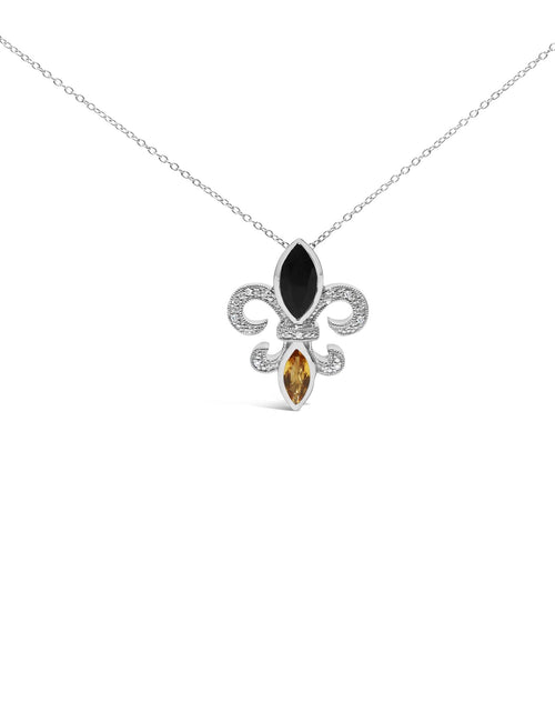 Load image into Gallery viewer, .925 Sterling Silver Marquise Onyx and Citrine and Diamond Accent Fleur De Lis Pendant Necklace (H-I Color, SI1-SI2 Clarity) - 18" by Infinite Jewels
