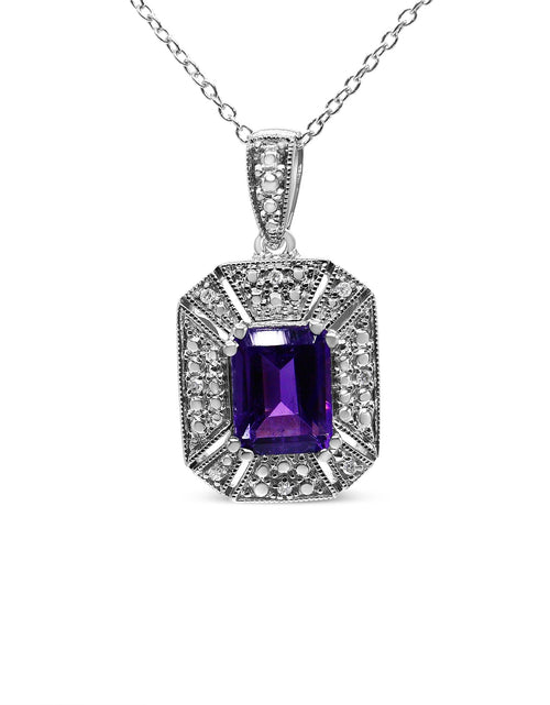 Load image into Gallery viewer, .925 Sterling Silver Purple Amethyst and Diamond Accent Art Deco Style 18" Pendant Necklace (I-J Color, I1-I2 Clarity) by Haus of Brilliance
